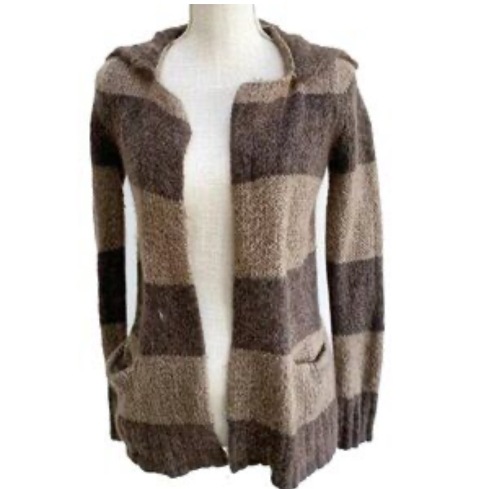 LOFT Mohair Brown Wide Stripe Open Cardigan Sweater XS - Picture 3 of 13